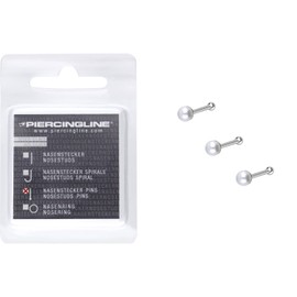PIERCINGLINE Set of 3 925 Sterling Silver Nose Piercing | Synthetic Pearl | Piercing Nose Stud, Silver, Pearl