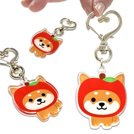 LamPlanning Traveling Mameshiba Acrylic Key Chain Charm, Shiba Inu, Mameshiba, Cute, Character Mascot, Healing, Made in Japan, Red Apple Version Set of 3