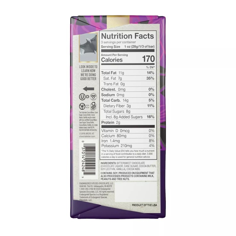 Endangered Species Cocoa Nibs Dark Chocolate 72 Percent Cocoa 3