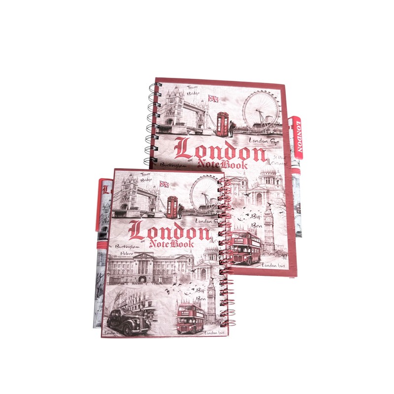 London Souvenir Spiral Notebook Set with Pen, Famous Landmarks Design,