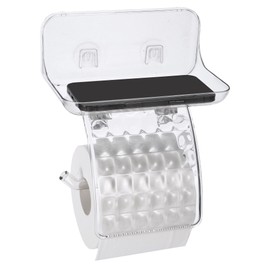 Toilet Paper Holder, ROSELIFE Tissue Holder w/Phone Tray, Traceless Super Sticky Gel Pad Installation, No Drilling, Screw-Free, PET Material, Suitable for Smooth Interface. Reusable, Washable, Clear