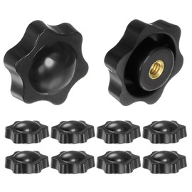 QUARKZMAN Star Knobs 1/4-20 Thread Female 38 mm Head Plastic Screw Knobs with Brass Insert, Black Clamping Handles with Thread Pack of 10