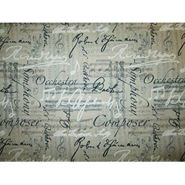Fat Quarter (18 x 22) Music Notes Lines Words Orchestra BACH Linen Background Cotton Fabric FQ