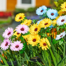 4 Pack Solar Lights Outdoor Garden Decor, Upgraded Outdoor Solar Garden Lights with 16 Glowing Daisy Flowers & Stems, Waterproof Auto ON/Off Solar Flowers Lights for Outside Garden Yard Patio
