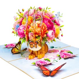 T4s Cat, Butterfly and Flower Funny Birthday Cards for Women, Pop Up Birthday Card for Wife, Kids, Daughter, Happy Birthday Card for Her, Grandma 6" x 8" Pop Up Card With Funny Stickers, Envelope.