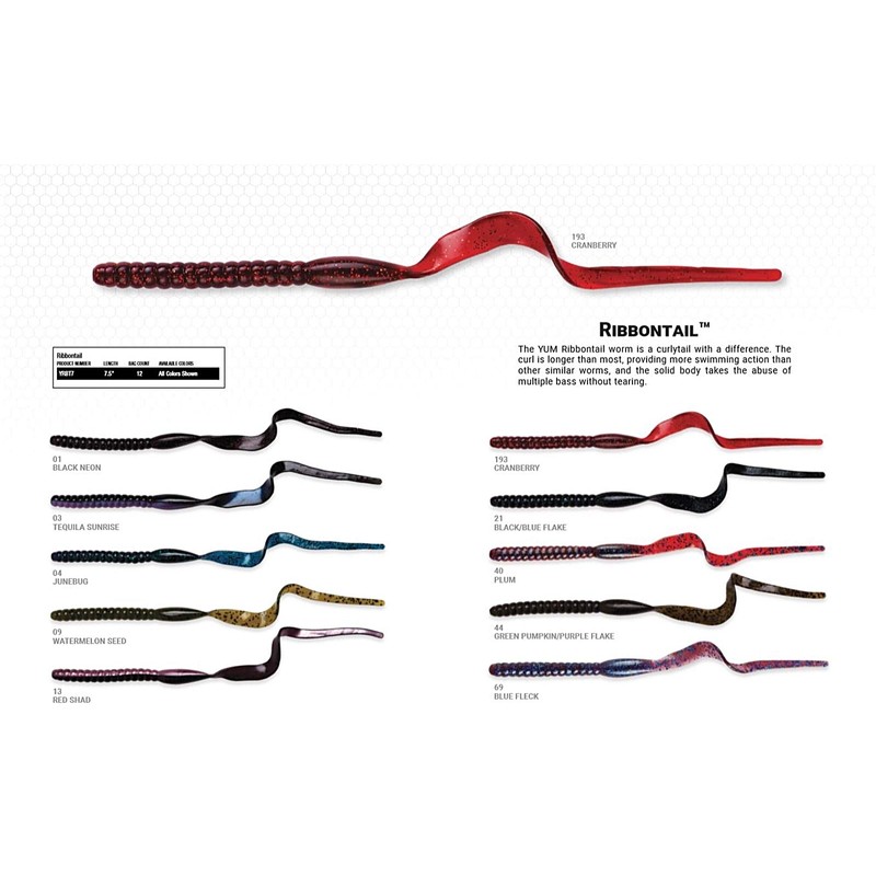 Yum Lures YRBT713 Ribbontail Fishing Bait, Red Shad, 7.5", 12