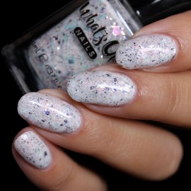 Whats Up Nails - First Dash Nail Polish Crelly Milky White with Dark Blue Green Pink Iridescent Flakies Lacquer Varnish Made in USA 21 free Cruelty Free Vegan Clean