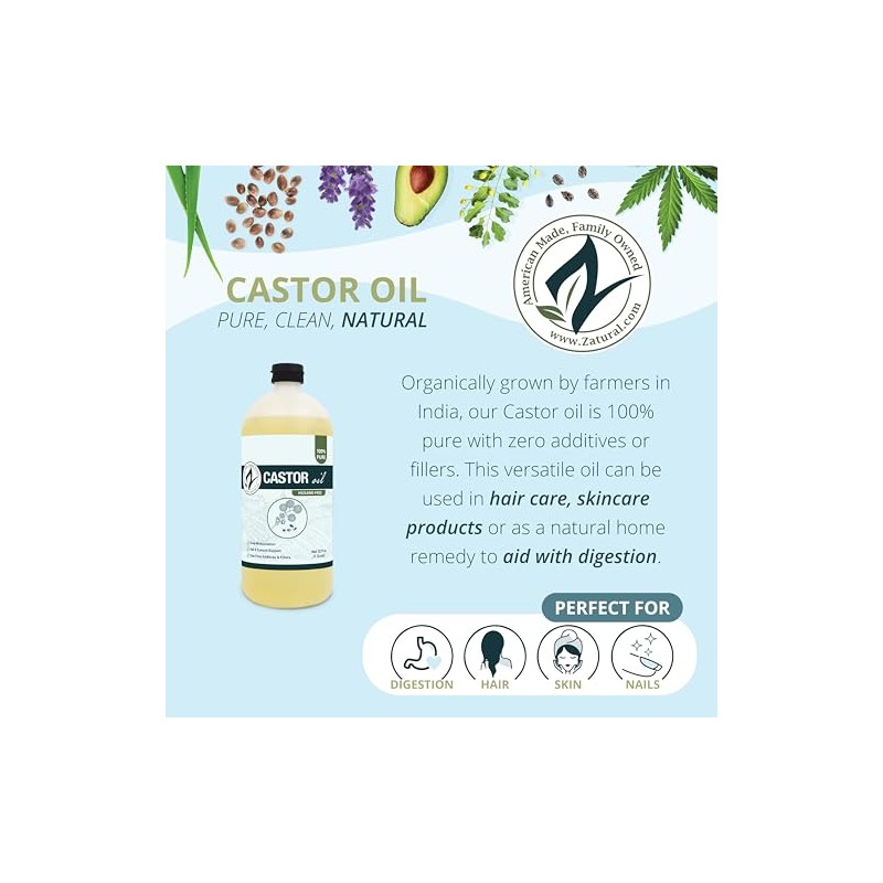 Organic Castor Oil-Ricinus Communis-100% Pure, Clean, Naked Castor Oil, (32