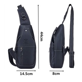 Leather Men's Sling Bag Shoulder Backpack Shoulder Bag Chest Bag Water Resistant Tote Bag Messenger Bag for Hiking Work School Business Cycling Travel (Black)