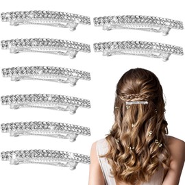 8 Pieces Rhinestone Hair Barrettes Two Row Rhinestone Bling Silver Grip Clips Metal Spring Rhinestone Pin Hair Jewelry Accessories Crystal Clips for Women