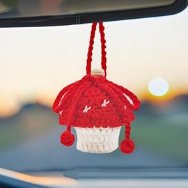 MAKGEWI Mushroom Crochet Car Air Freshener Car Hanging Accessories with 8ml Empty Oil Diffuser Bottle,Cute Rear View Mirror Hanging Accessories Mushroom Decor