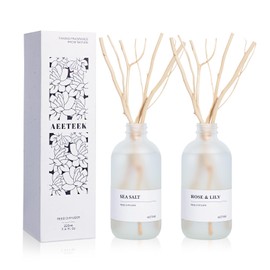 Aeeteek Rose Lily & Sea Salt Reed Diffuser Set of 2, 14.8 oz(220mlx2) Sea Salt Musk and Flower Essential Oils, Bathroom Air Freshener with Willow Branches Decor, Long Lasting Fragrance for Home