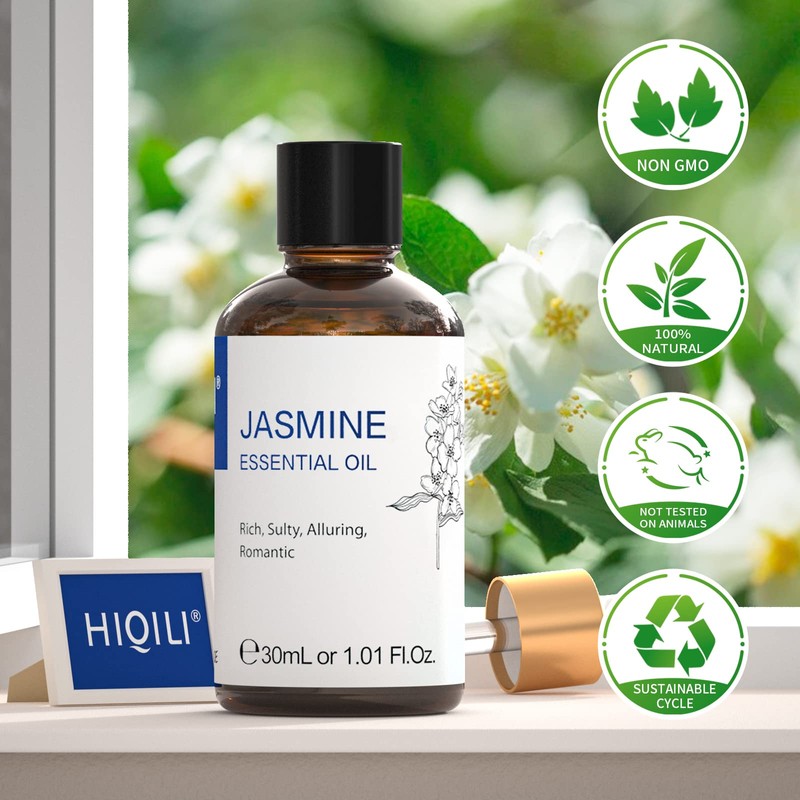 HIQILI Jasmine Essential Oil for Diffuser, Sleep, Massage, Skin Care,