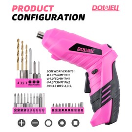 DOWELL Power Electric Cordless Screwdriver Set Rechargeable 3.6V Power Screwdriver Kit Tools for Women with 27pcs Accessories Pink