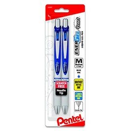 Pentel EnerGel Pearl Retractable Liquid Gel Pen, Needle Tip (0.7mm) Medium Line, Blue Ink, 2-Pk (BLN77WBP2C)