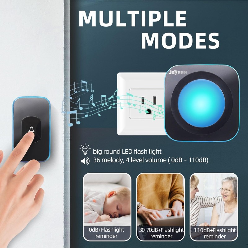 Wireless Doorbell 1200Ft Waterproof Door Bells for Home Plug in