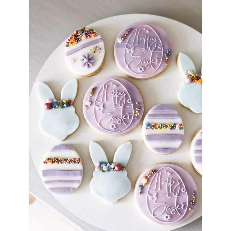 LissieLou Decorative Egg Cookie Embosser Happy Easter Icing Fondant Stamp