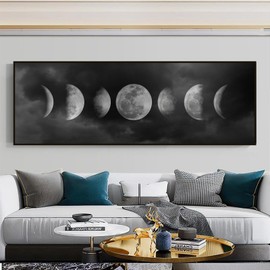UGZDEA Moon Phases Canvas Poster, Abstract Minimalist Black White Moon Phases Canvas Painting, Living Room, Bedroom Decoration Picture without Frame (Moon, 30 x 90 cm)