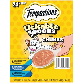 Temptations Lickable Spoons, Soft Lickable Cat Treats, Adult Wet Cat Treats, Variety Pack, 24 Spoons