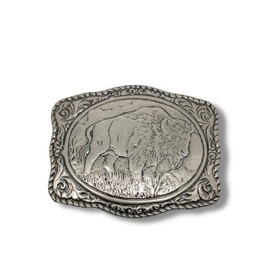 ALVYNG Crumrine - Hebilla de cinturón occidental, diseño de búfalo plateado, 4.25 pulgadas, borde festoneado de aleación de metal, plateado, 1.64 inch