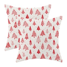 AEIOAE Christmas Pillow Covers 18 x 18 Inch, Cream Red Christmas Tree Decor Throw Pillows for Home Couch Bed, Winter Xmas Snowflake Holiday Decorative Pillowcase Linen Cushion Cover Set of 2