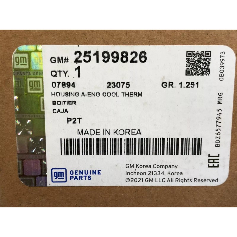 GM GENUINE GM 25199826 ENGINE COOLING THERMOSTAT HOUSING FOR 2009-11