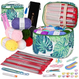 Coopay Knitting Needles Set, 55 Pieces Stainless Steel Double Pointed Knitting Needle Set with Wool, Knitting Accessories and Bag, 20 cm Needle Set 2.0-6.5 mm Knitting Needles for Socks, Ample