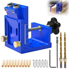 Adjustable Wooden Dowel Pocket Hole Drilling Template Blue Oblique Hole Drilling Template Furniture Construction Pocket Hole Jig Set, Dowel Aid Drilling Jig with 2 Pieces 9 mm Drilling Oblique
