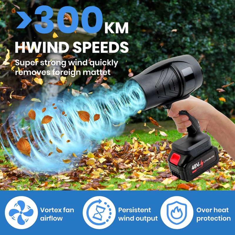 Electric-Cordless-Leaf-Blower - 420000RPM Handheld Leaf Blower - 48V*2Pcs Batteries and