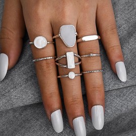 FUTIMELY Vintage Knuckle Rings Set for Women Stackable Opal Midi Ring Pack Adjustable Boho Joint Finger Rings for Ladies (silver)