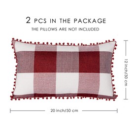 ORANIFUL Buffalo Check Cushion Covers 30 x 50 Set of 2 Linen Decorative Square Pom Poms Tartan Throw Lumbar Pillow Case for Sofa Couch Bed Home Decor Car 12x20 Inches (Red & White)