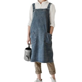 Queens Lab Men's Women's Denim Apron, Fashionable, blue (dark)