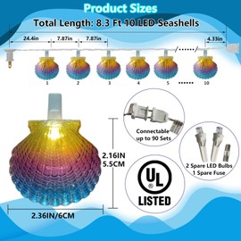 Beach Seashell String Lights 8.3FT Ocean Themed Decorative Lights 10 LED Seashells Lights, Plug-in Warm White Fairy Lights for Patio Garden Wedding Bedroom Hawaii Party Tropical Beach Themed Decor