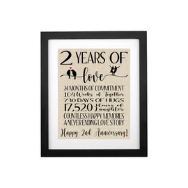 TOBOHU 2 Years Anniversary Burlap Print with Frame, Unique Gifts for Husband Wife 2nd Wedding Anniversary, Gifts for Her Him Couples 2 Years Wedding Anniversary, Happy 2nd Anniversary