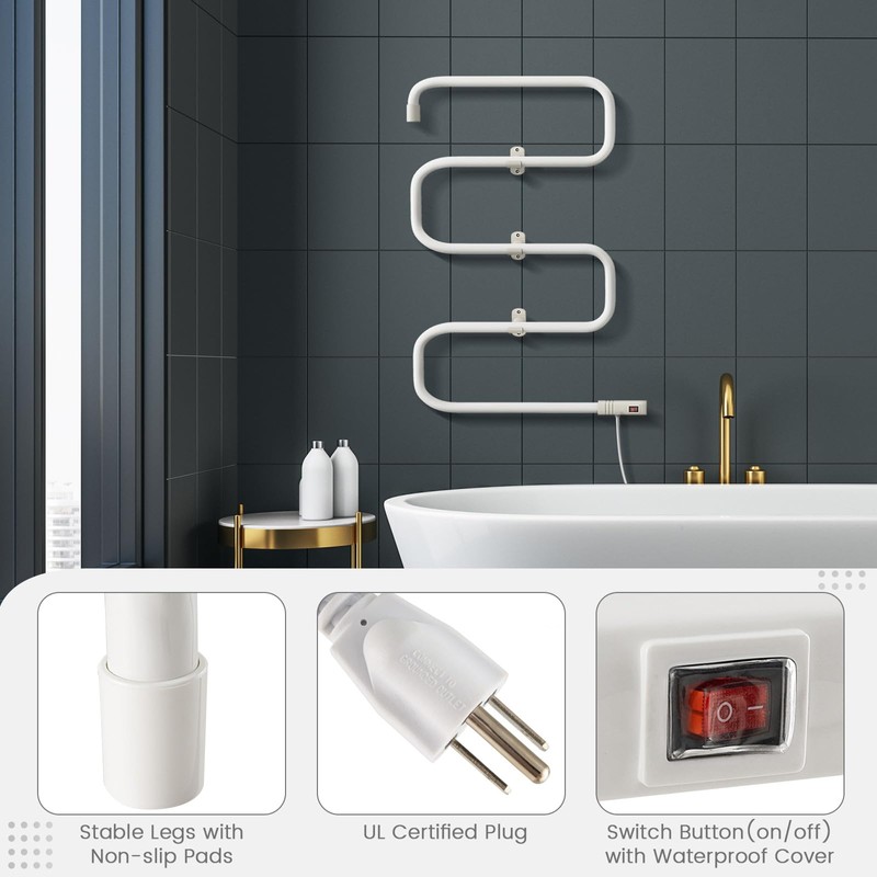 COSTWAY Heated Towel Warmer, Freestanding & Wall-Mounted 5-Bar Drying Rack