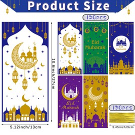 Lhocm Lhocm Eid Mubarak Bags, 120 Pcs Ramadan Kareem Cellophane Treat Bags, Eid Mubarak Candy Bags for Gifts, Eid al-Adha Muslim Castle Moon Star Plastic Cellophane Goodie Favor Bag for Eid Party Supplies