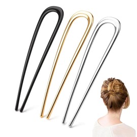 3Pcs Metal French Hair Pin 14cm/5.5in Alloy U Shaped Hair Thick for Women Girls All Hairstyle Decorative Accessories(black,white,gold)