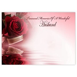 celloexpress Treasured Memories Husband (Red Rose Reflection) Flower Message Cards - 90mm x 125mm - Bereavement Florist Card Sympathy Condolences Notes (Pack of 6)