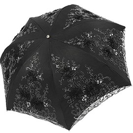 Honeystore Vintage Lace UV Sun Parasol Folding 3D Flower Embroidery Umbrella 7338 Black