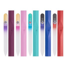 Bona Fide Beauty Czech Glass Nail File Set, 5-Pk with Hard Cases (Serenity) | Genuine Czech etched grit that doesn't wear down, improve natural nails,