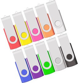 16GB USB Memory Stick 10 Pack, Flash Drive Usb Stick Bulk of 10 PCS 16 GB JBOS USB2.0 Swivel Thumb Drives Gig Stick Jump Drive Disk Key for Fold Digital Date Storage Gift for Client, Mix-Colors