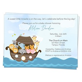 Noahs Ark Baby Shower Invitations Invites Noah's Arc Noah Religious Christian Little Miracle Boy Girl Unisex Surprise Customized Printed Cards (12 Count)