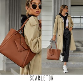 Scarleton Tote Bag for Women, Faux Leather Purses and Handbags, Shoulder Bag, Top Handle Satchel, Hobo Bag with Pouch, H1035 (Light Brown, Medium)