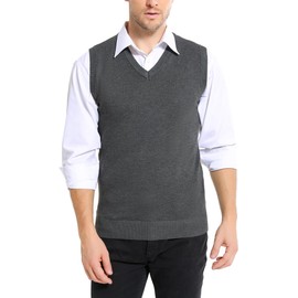 iClosam Men's Sleeveless Pullover Casual V-Neck Sweater Vest Men Lightweight Knitwear for All Seasons Dark Grey