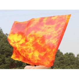 Winged Sirenny 1m (40") Feather Light Prophetic Worship Silk Flex Flag, Church Liturgical Praise Adoration Dance Banner (Flame)