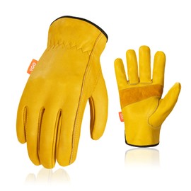 Vgo... VgoGardening Gloves Cowhide Thornproof, Safety Leather Work Gloves Antiabrasive for Rigger Building Garden Warehouse (XLarge (pack of 1), Gold-1pair)