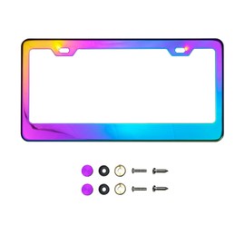 Neon Neo Chrome Mirror License Plate Frame T304 Stainless Steel + Metal Screw Caps