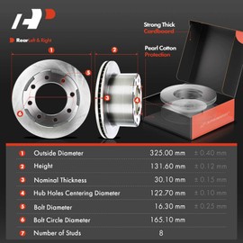 A-Premium 12.80 inch (325mm) Rear Vented Disc Brake Rotors + Ceramic Pads kit Compatible with Select Chevy and GMC Models - Silverado 3500, Silverado 3500 HD, Sierra 3500, Sierra 3500 Classic