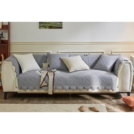 ZIREMQ Thick Funny Fuzzy Sofa Covers 1 2 3 Seater, Non-Slip Sofa Slipcovers Corner L Shape Sofa Cover, Cotton Quilted Universal Sofa Cushion Covers for Living Room Furniture Protector(Grey, 90x90cm)