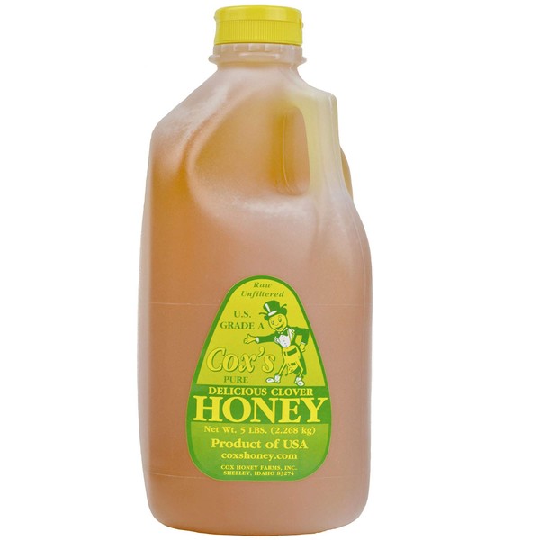 Cox's Honey 100% Pure, Raw Unfiltered Clover Honey, Rich in Nutrients, Family Owned Apiary, 5 lbs Jug